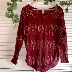Long Sleeve Maroon Shirt with Gold Detailing